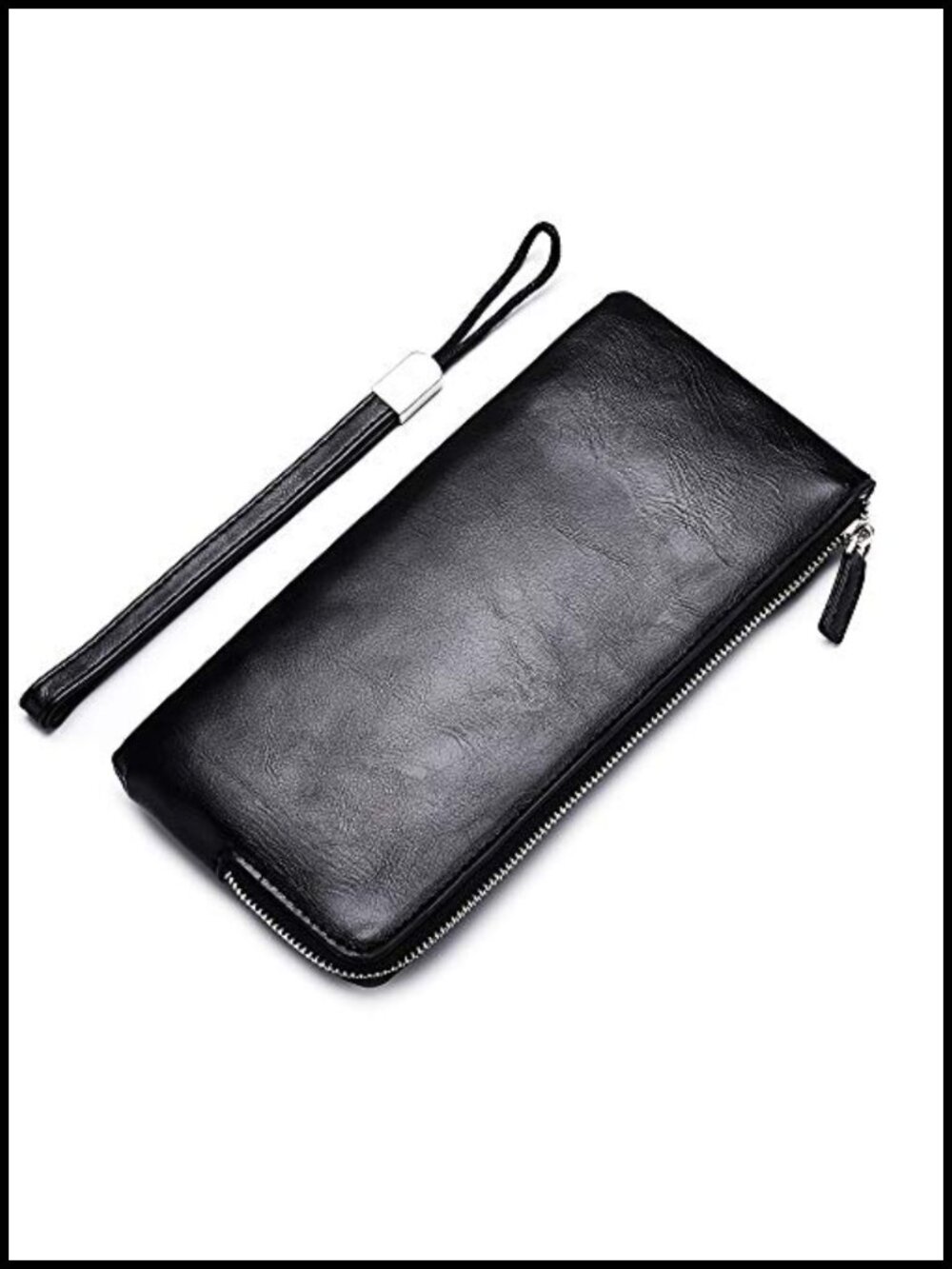 Minimalist Long Bifold Wallet with Zipper Closure 8.7x4.1x0.4 Faux Leather